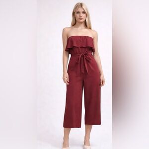 Babaton Burgundy Wide-Leg Jumpsuit with Waist Tie